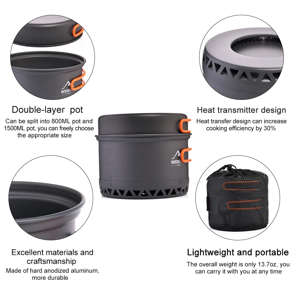 Widesea acampamento 1.3l 2.3l panelas conjunto de cozinha ao ar livre fogão de calor viagem talheres pote chaleira turista utensílio de cozinha equipamentos
