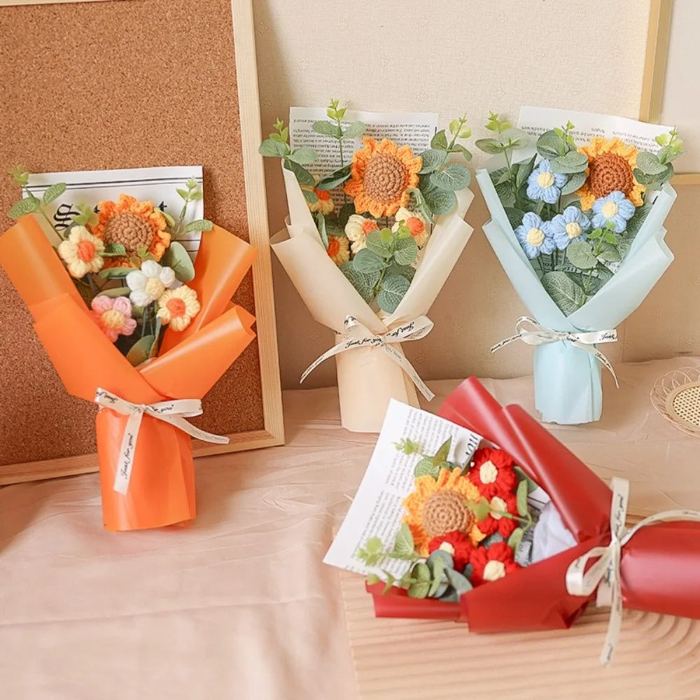 Lindo buquê de flores artificiais de crochê, artesanal