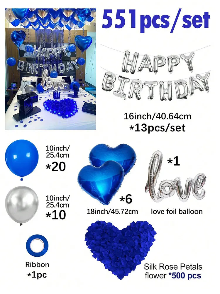 Combo Decoração de Festa Preto e Azul – Balões e Pétalas