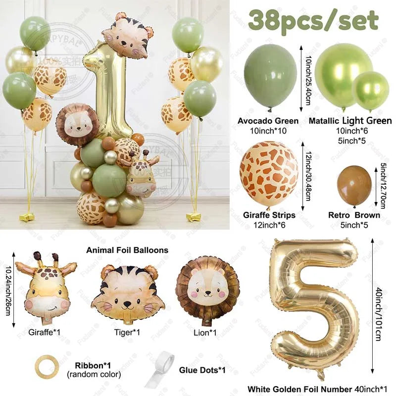 Kit Para Torre de Balões Safari com Número (1 a 9) – 38 Peças