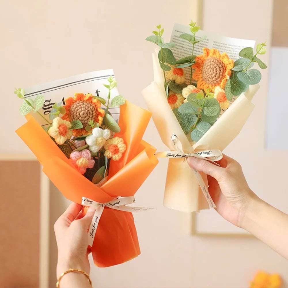 Lindo buquê de flores artificiais de crochê, artesanal