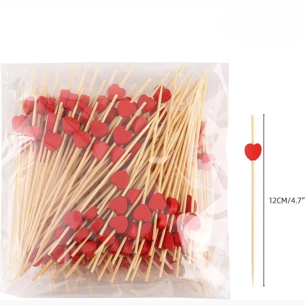 Kit 100 Palitos de Bambu Coração