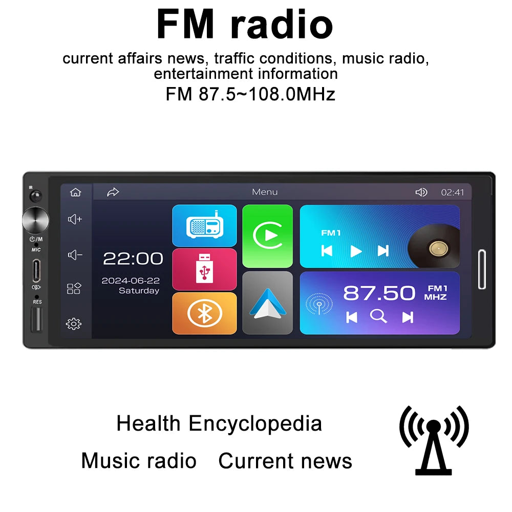 Multi mídia Hd tela touch carplay/bluetooth 5.0/AUX/Fm Radio