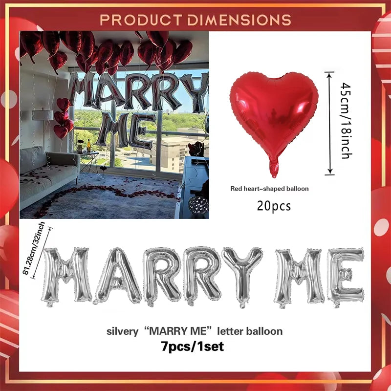 Conjunto de Balões "Marry Me" e Corações
