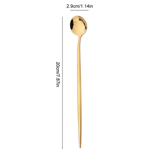 6 pçs colher cabo longo em aço inoxidável