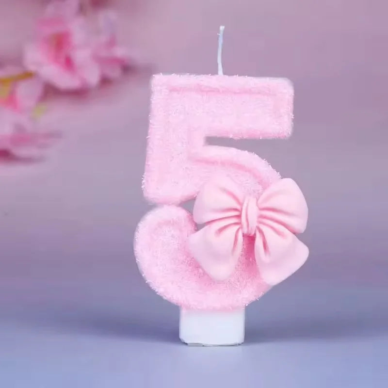 Vela de Aniversário Números 0 a 9 com Laço Rosa