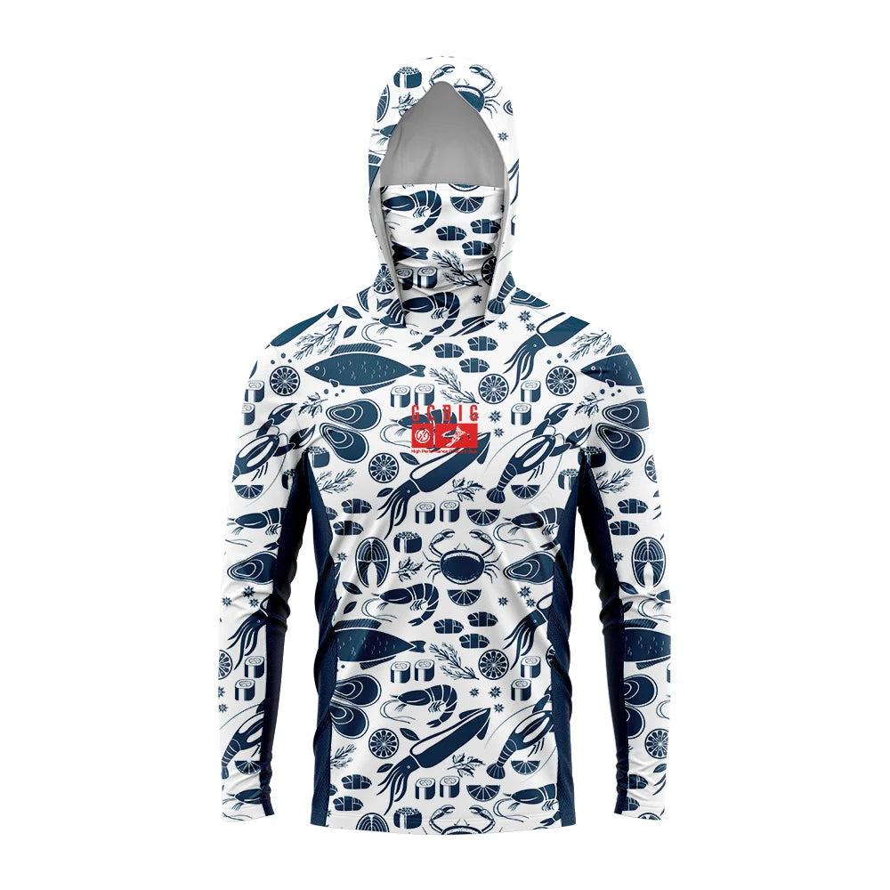 Camiseta masculina manga loga proteção upf 50+  qualidade premium com capuz tecido respirável