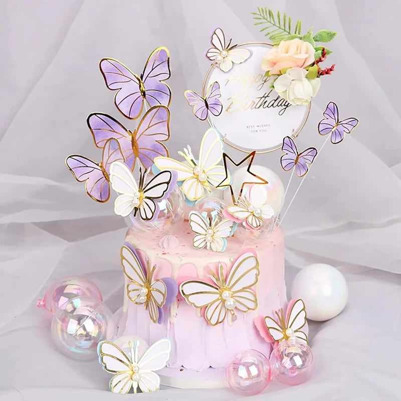 Kit 10 Toppers de bolo esferas transparentes , rosa e pérola