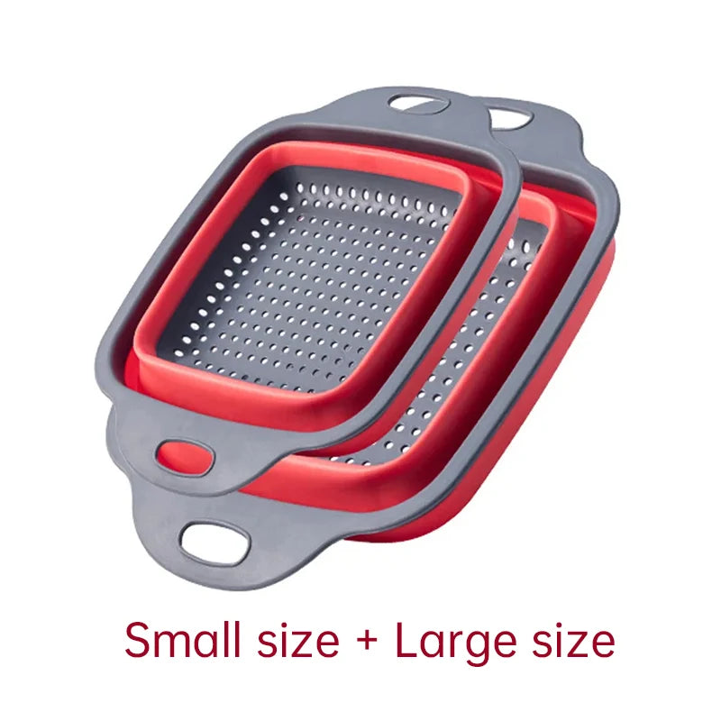 2 pçs silicone dobrável escorredor cesta frutas vegetais dobrável escorredor de cozinha