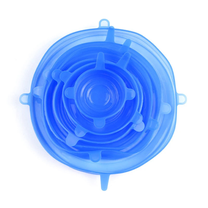 Tampas elásticas de silicone, 6 peças multifuncional, capas reutilizáveis