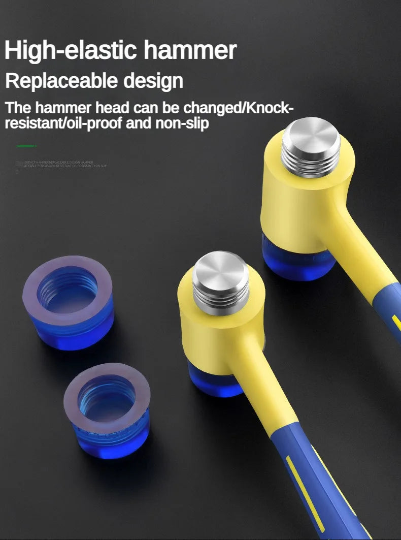 Martelo de instalação de cabeça dupla, martelo de borracha de 25 mm a 45 mm com cabo de borracha, martelo de instalação isolado removível