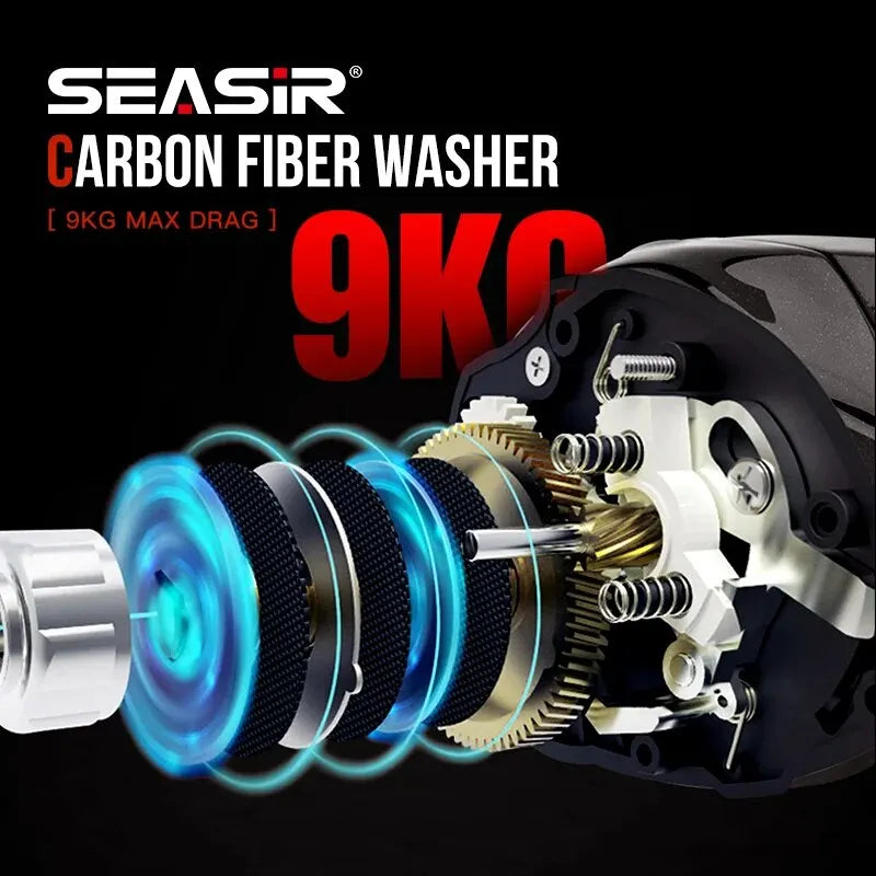 Rolamento cerâmico híbrido Arruela de fibra de carbono Sistema de rolamento duplo N52 Freio Carretilhas de pesca