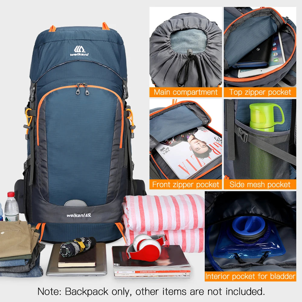 Mochila 65L  resistente à água com capa de chuva