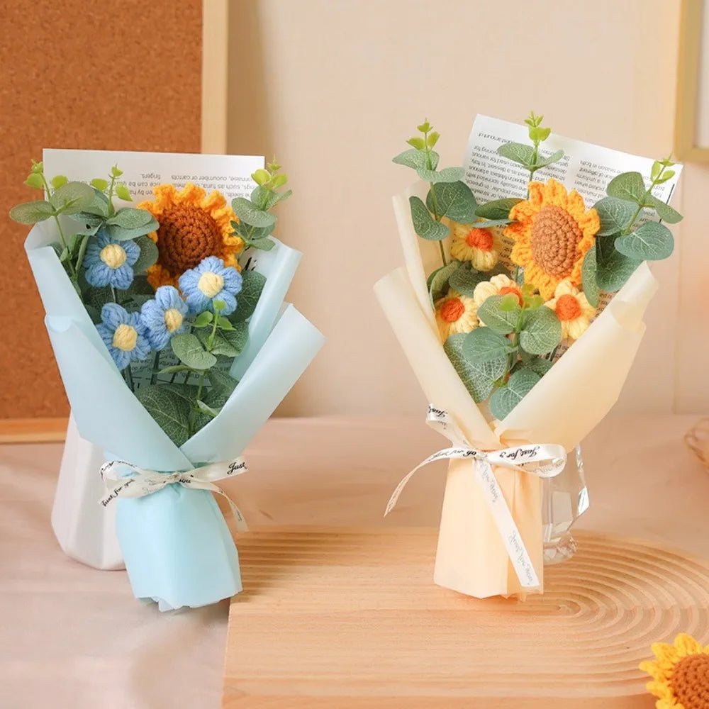 Lindo buquê de flores artificiais de crochê, artesanal