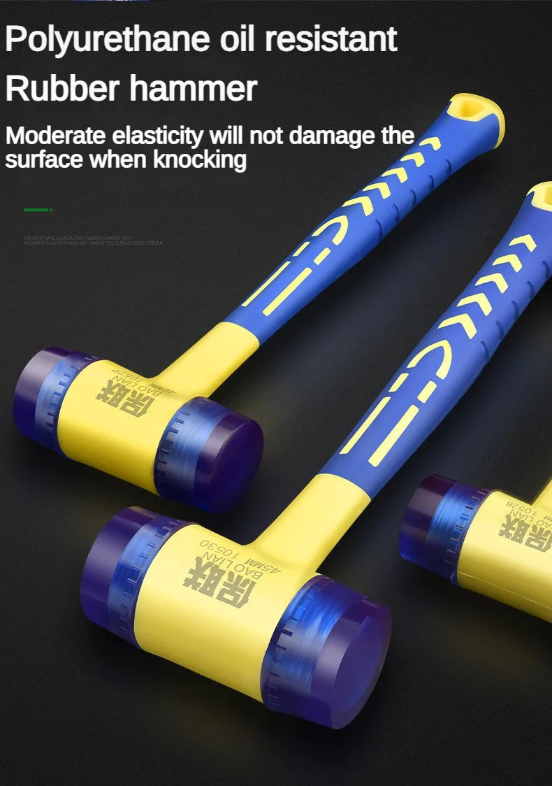 Martelo de instalação de cabeça dupla, martelo de borracha de 25 mm a 45 mm com cabo de borracha, martelo de instalação isolado removível