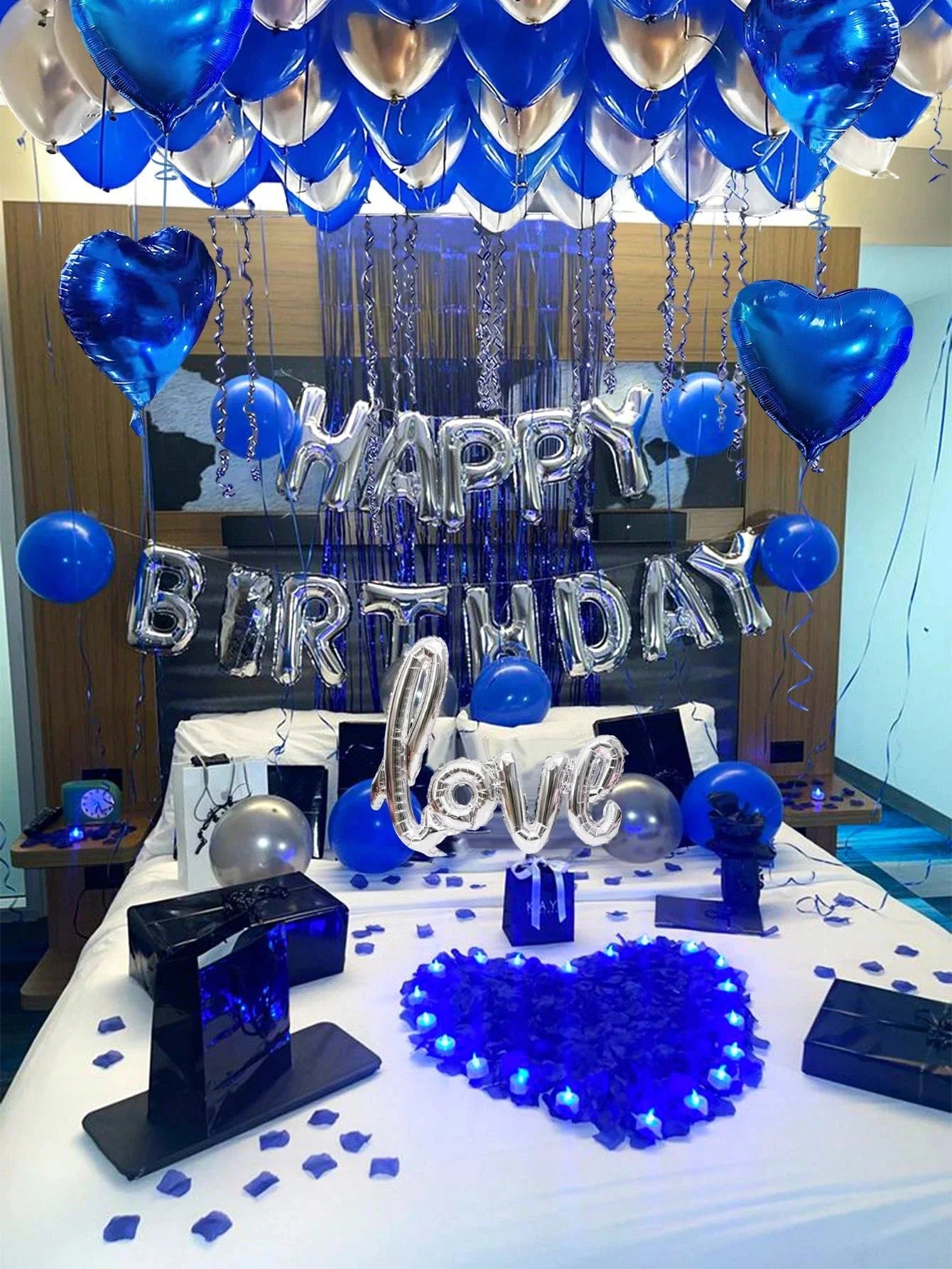 Combo Decoração de Festa Preto e Azul – Balões e Pétalas