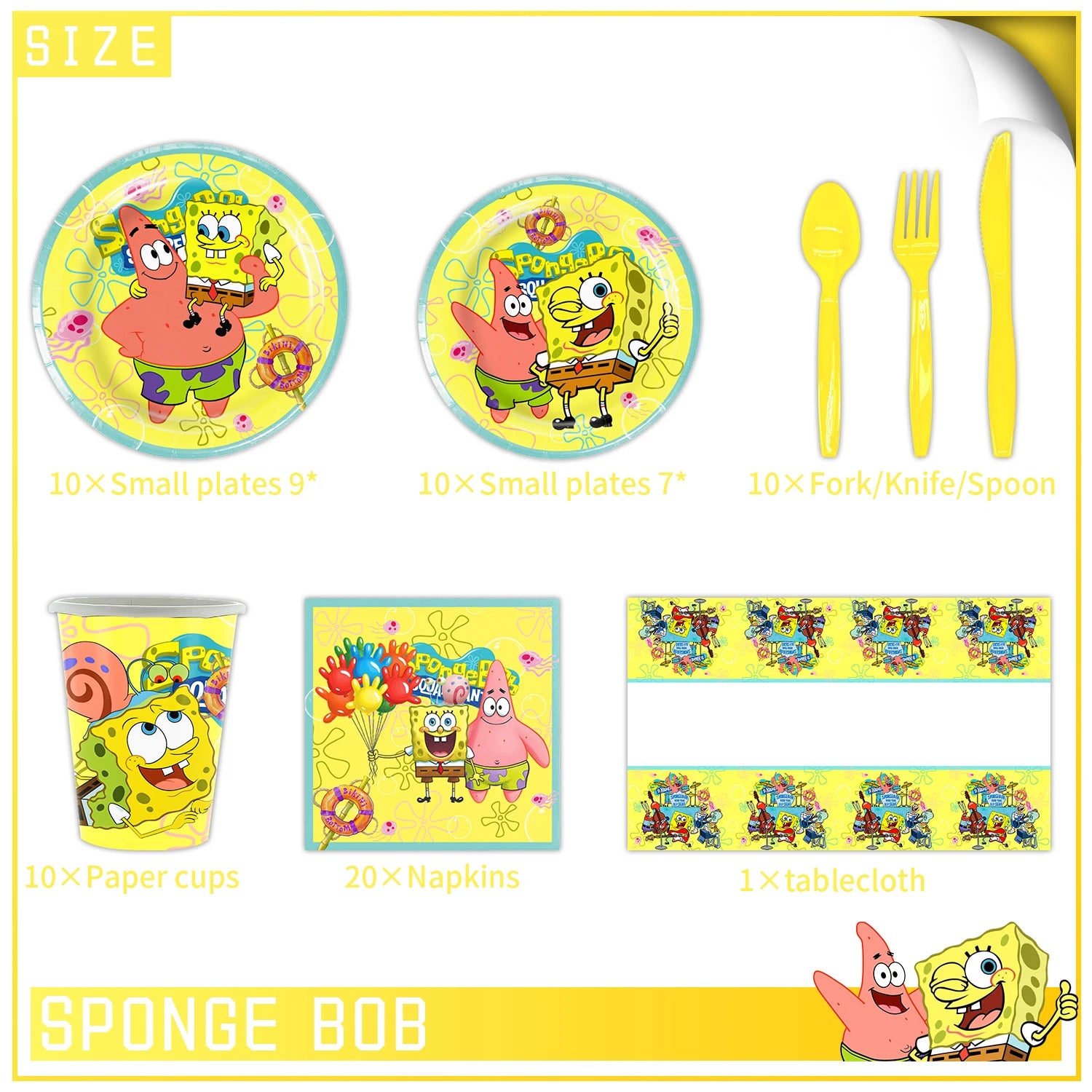 Kit Festa Bob Esponja: Descartáveis e Balões
