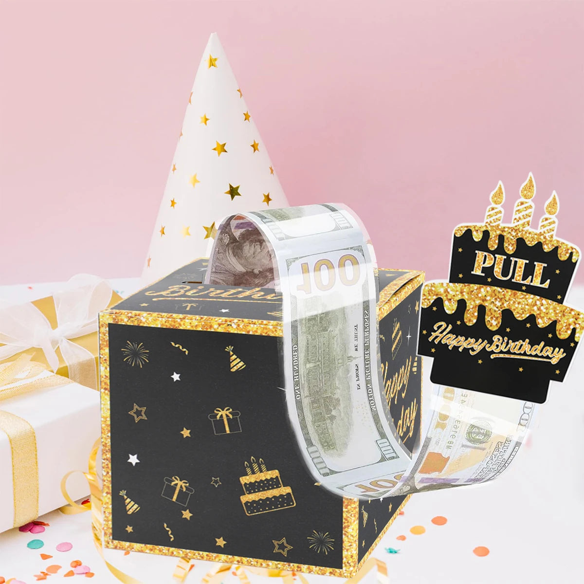 Caixa Puxa Dinheiro com Cartão – Presente Surpresa de Aniversário