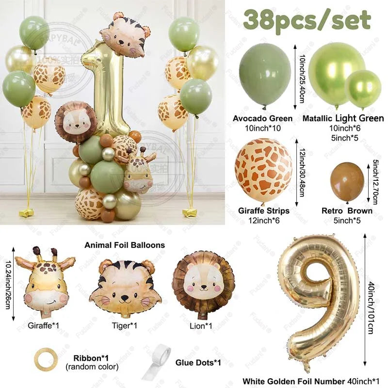 Kit Para Torre de Balões Safari com Número (1 a 9) – 38 Peças