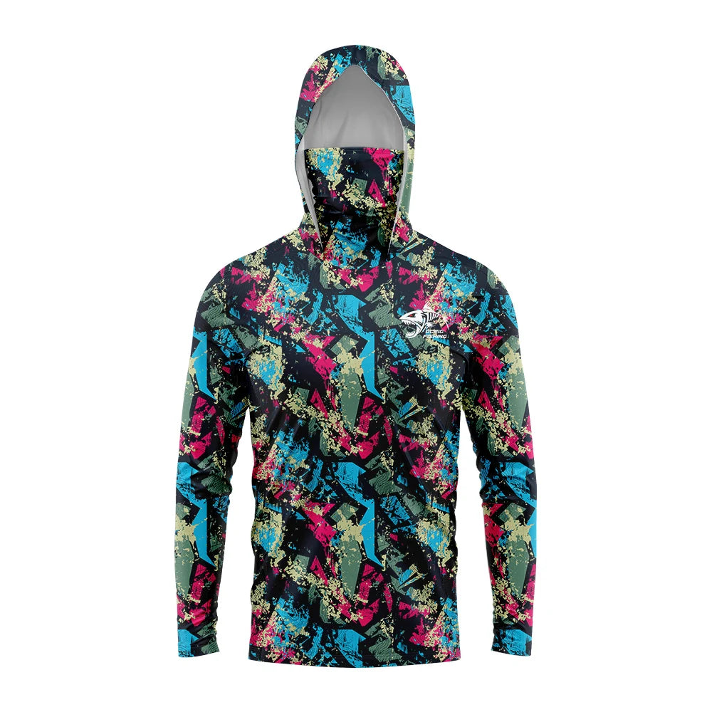 Camiseta masculina manga loga proteção upf 50+  qualidade premium com capuz tecido respirável