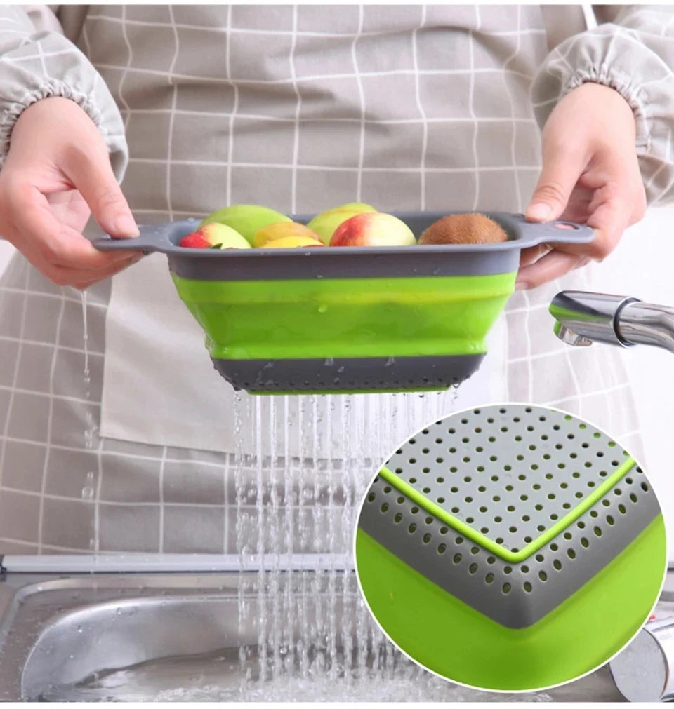 2 pçs silicone dobrável escorredor cesta frutas vegetais dobrável escorredor de cozinha