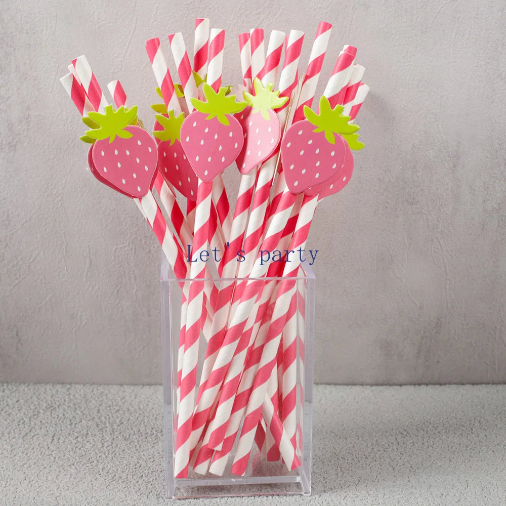 Kit 30 Canudos de Papel Morango