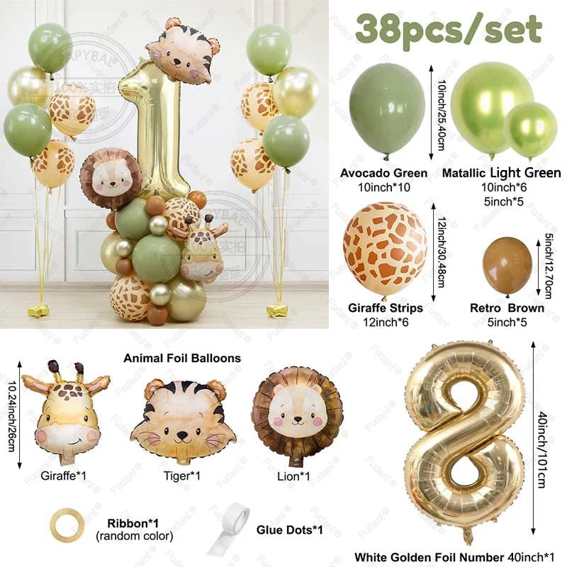 Kit Para Torre de Balões Safari com Número (1 a 9) – 38 Peças