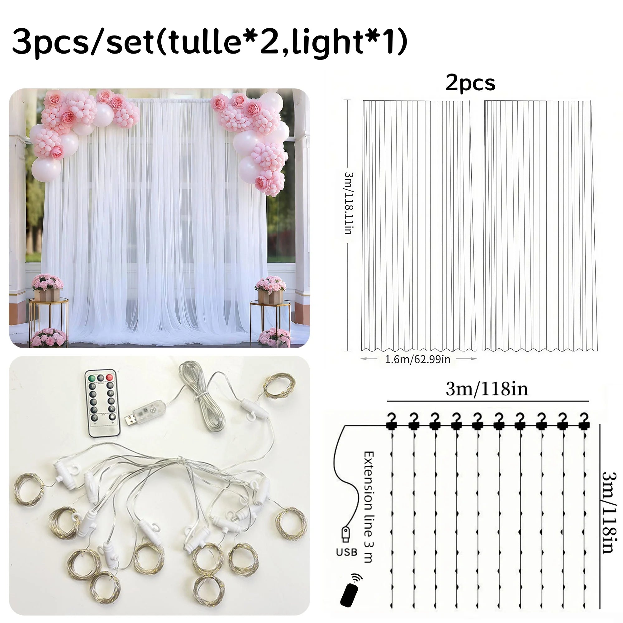 Kit de Cortinas de Tule com led