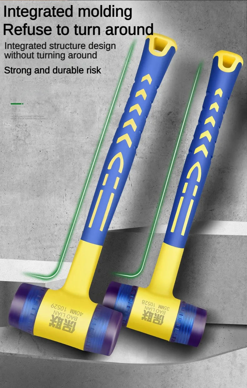 Martelo de instalação de cabeça dupla, martelo de borracha de 25 mm a 45 mm com cabo de borracha, martelo de instalação isolado removível