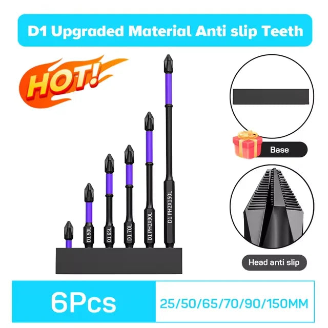 Chave de fenda magnética antiderrapante Bits, Phillips à prova de choque, Impact Bits, Hex Shank, Alloy Steel Bits, Adequado para ferramentas elétricas, 6 pcs, 12 pcs