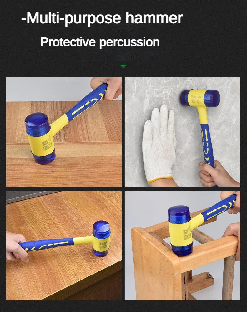 Martelo de instalação de cabeça dupla, martelo de borracha de 25 mm a 45 mm com cabo de borracha, martelo de instalação isolado removível