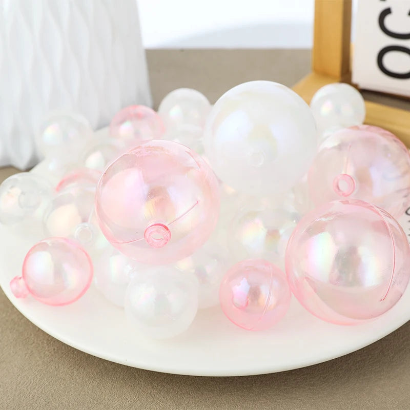 Kit 10 Toppers de bolo esferas transparentes , rosa e pérola