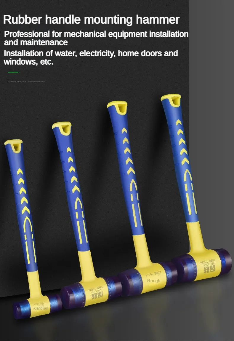 Martelo de instalação de cabeça dupla, martelo de borracha de 25 mm a 45 mm com cabo de borracha, martelo de instalação isolado removível