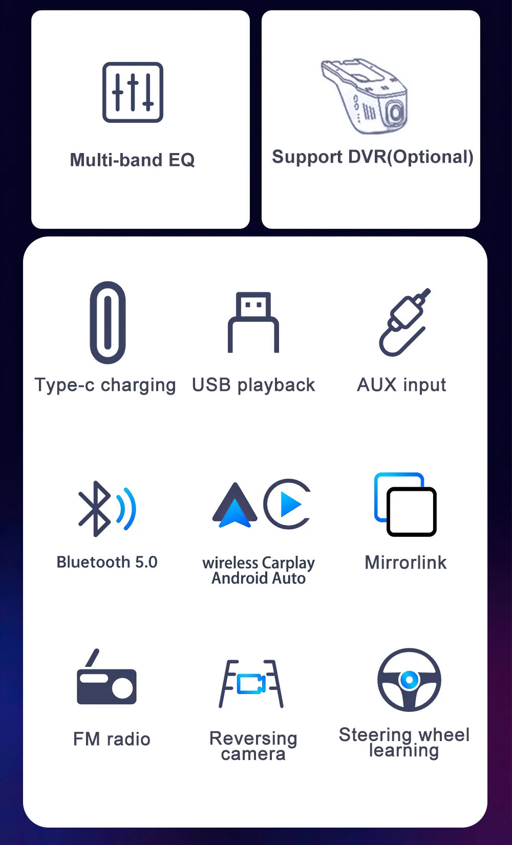 Multi mídia Hd tela touch carplay/bluetooth 5.0/AUX/Fm Radio