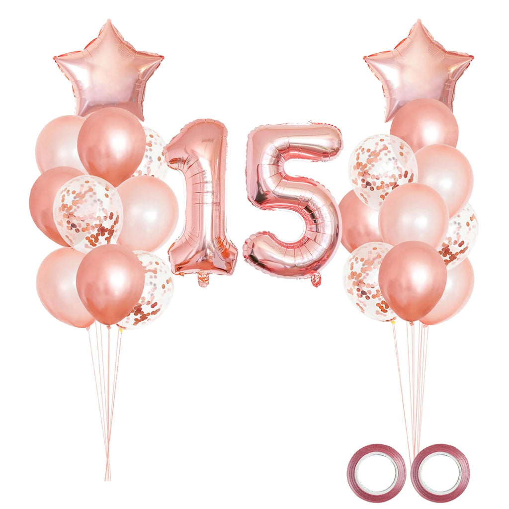 Kit 25 Balões Rose Gold – Especial 15 Anos (Debutante)