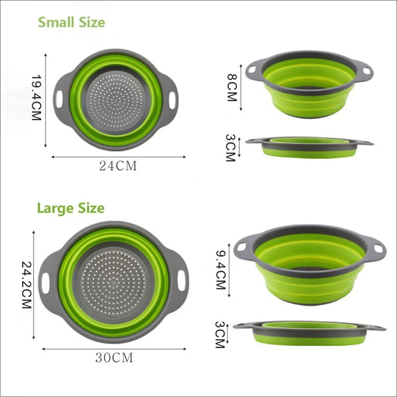 2 pçs silicone dobrável escorredor cesta frutas vegetais dobrável escorredor de cozinha