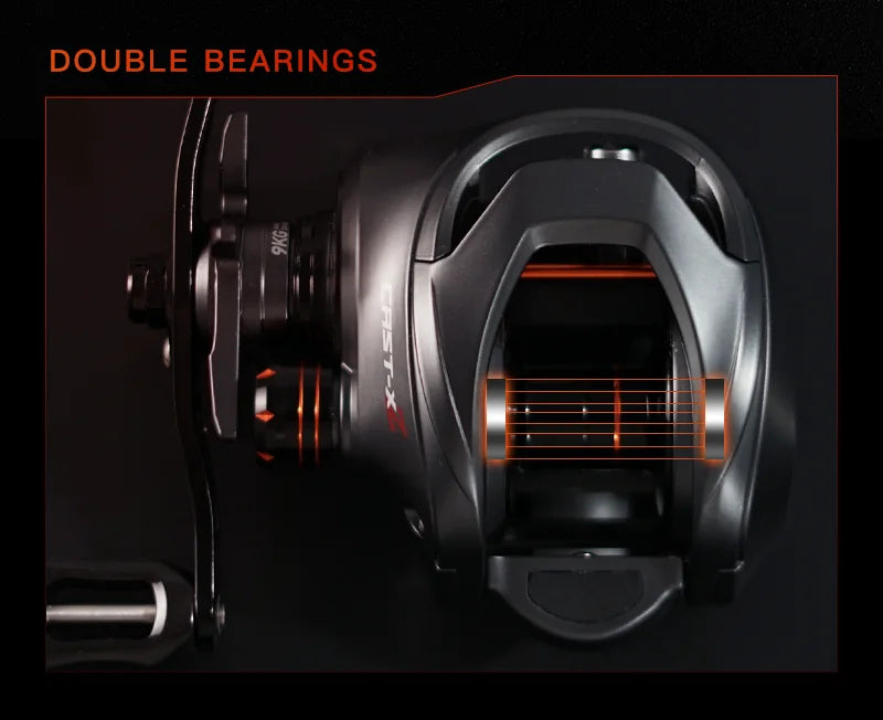 Rolamento cerâmico híbrido Arruela de fibra de carbono Sistema de rolamento duplo N52 Freio Carretilhas de pesca