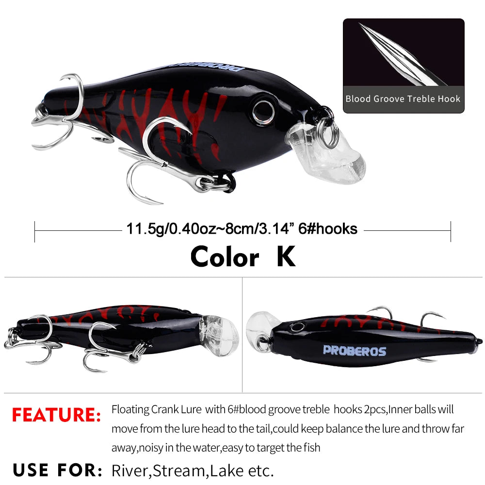 Proberos 1pc simulação flutuante crankbait isca de pesca, 11.5g biônico artificial wobbler isca, acessórios de pesca para baixo pique