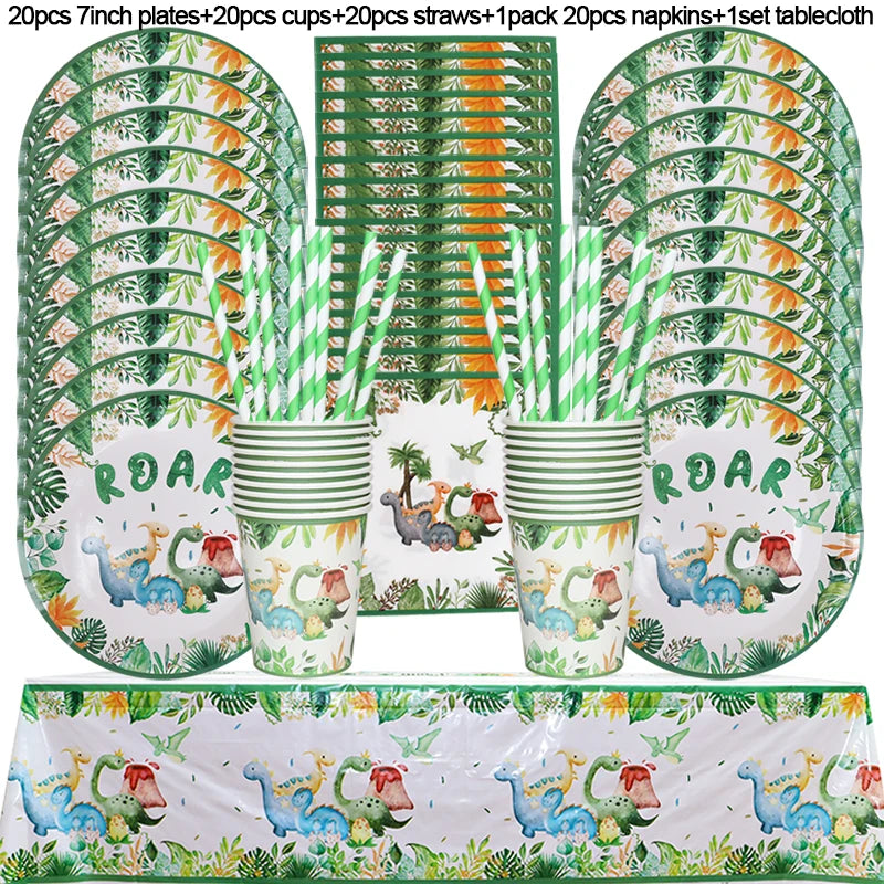 Kit Talheres e Pratos Descartáveis Dinossauro – Festa Completa