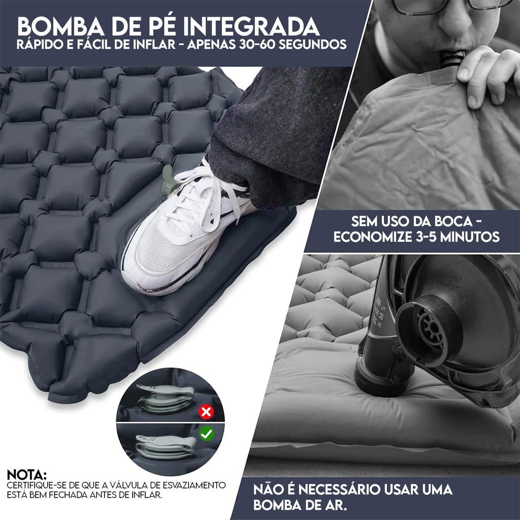 Colchonete inflável resistente a prova dágua com bomba de pé integrada