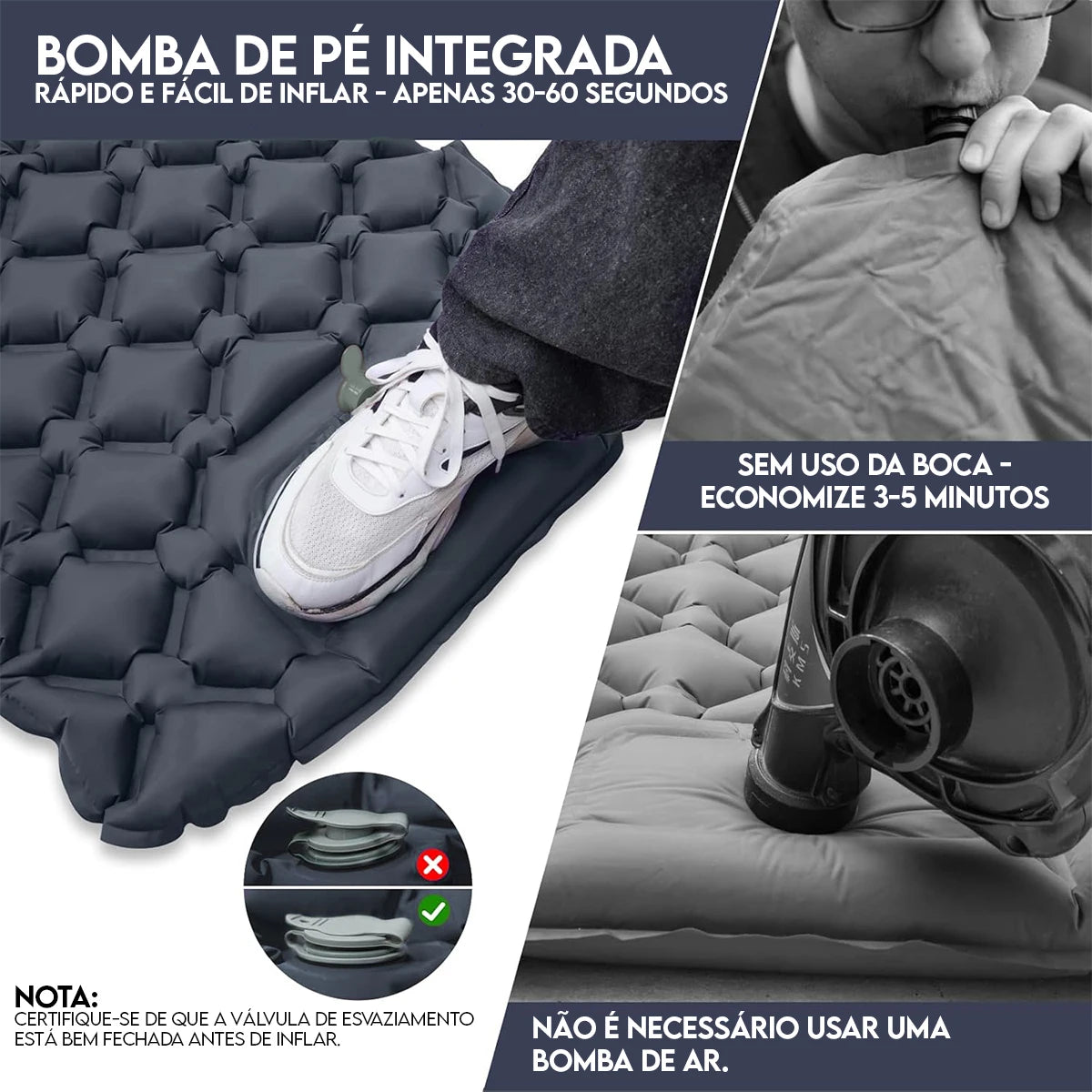 Colchonete inflável resistente a prova dágua com bomba de pé integrada