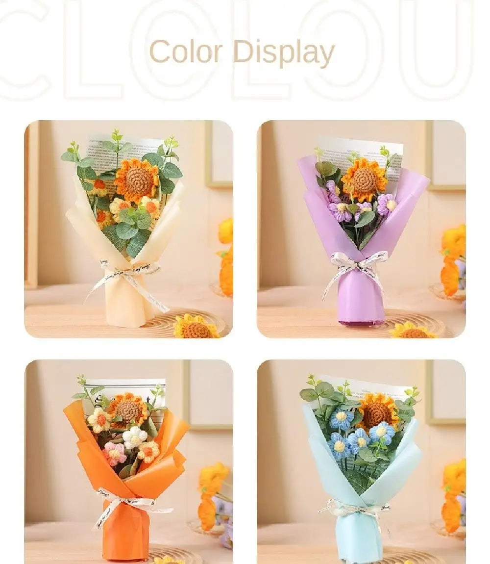 Lindo buquê de flores artificiais de crochê, artesanal