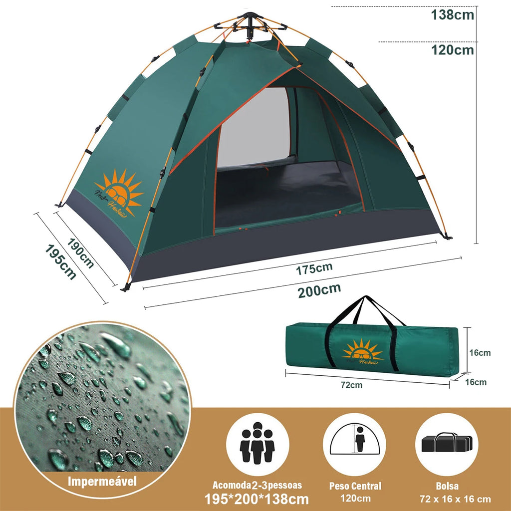 Barraca Automática com proteção uv e impermeável 3/4 pessoas