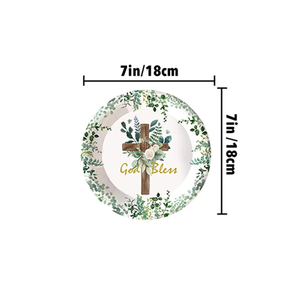 Pratos Descartáveis Temáticos (Cruz e Folhagem)