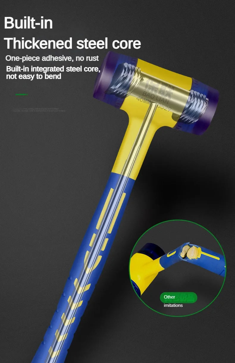 Martelo de instalação de cabeça dupla, martelo de borracha de 25 mm a 45 mm com cabo de borracha, martelo de instalação isolado removível