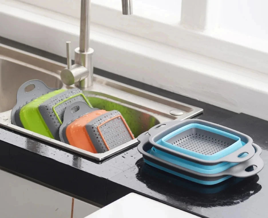 2 pçs silicone dobrável escorredor cesta frutas vegetais dobrável escorredor de cozinha