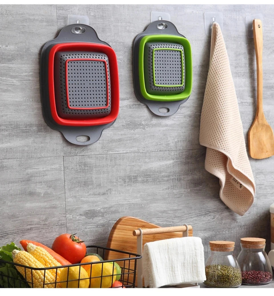 2 pçs silicone dobrável escorredor cesta frutas vegetais dobrável escorredor de cozinha