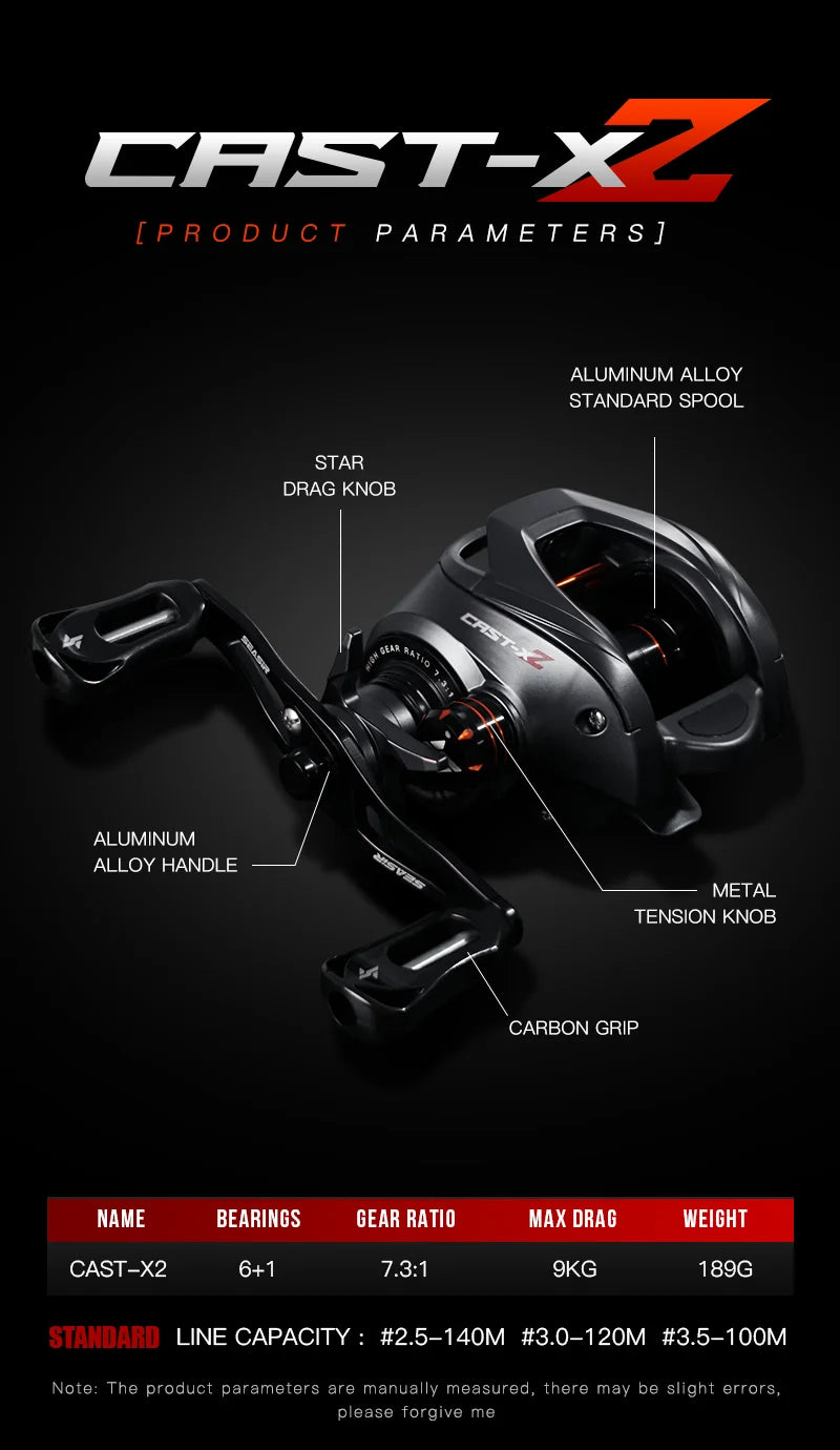 Rolamento cerâmico híbrido Arruela de fibra de carbono Sistema de rolamento duplo N52 Freio Carretilhas de pesca