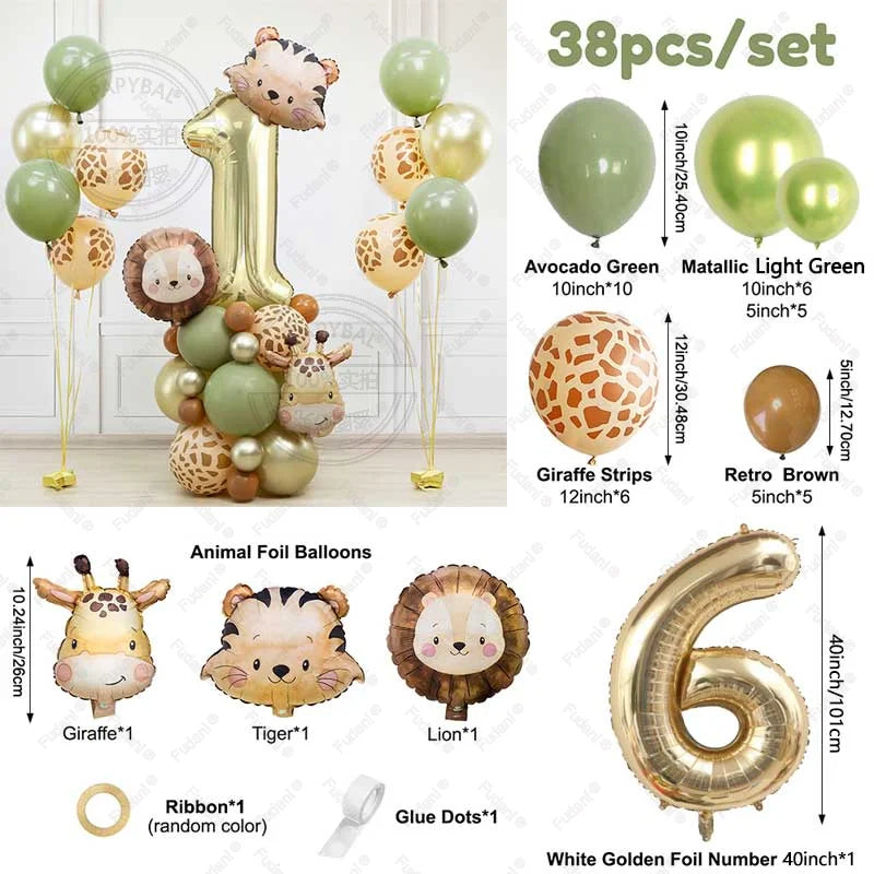 Kit Para Torre de Balões Safari com Número (1 a 9) – 38 Peças