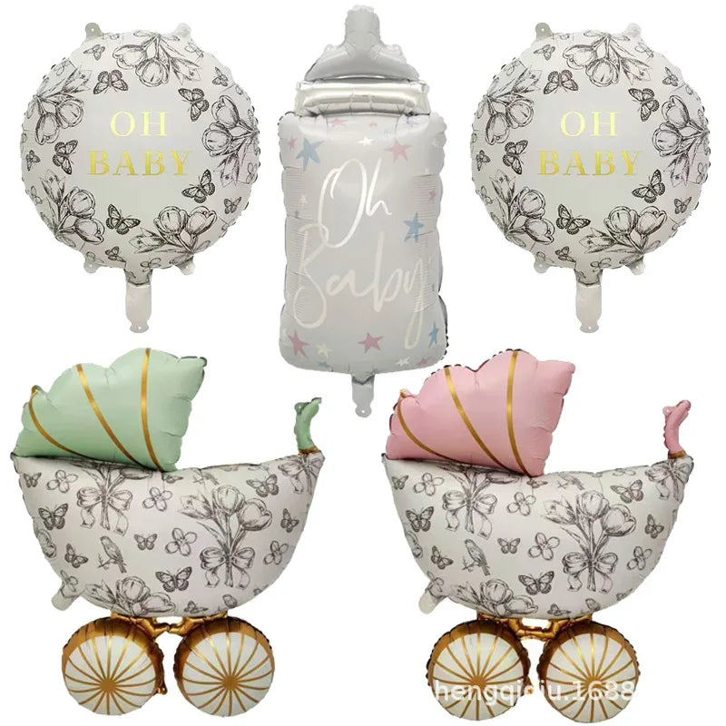 Balão Metalizado Carrinho de Bebê e Mamadeira